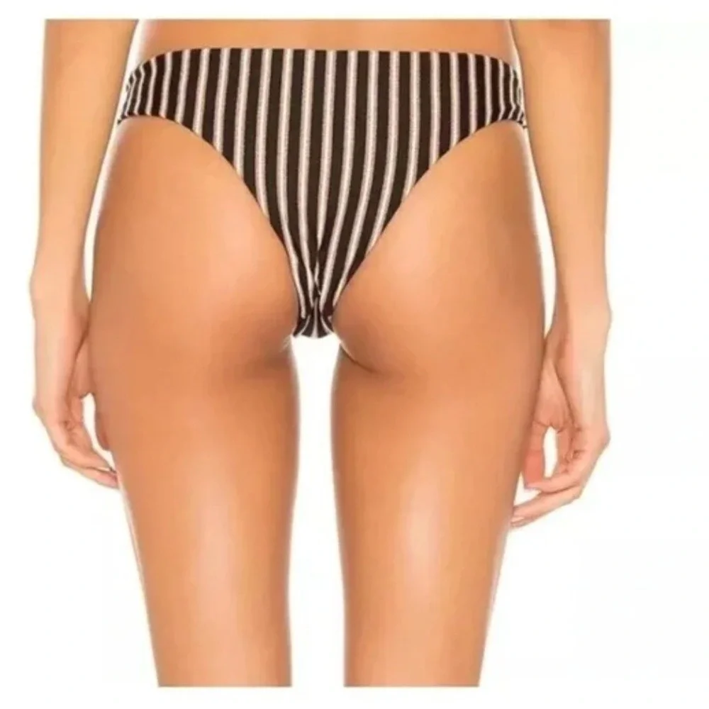 L*Space La Jolla Bikini Bottom XS Black‎ Bronze Striped Twist Knot GHLJF19 NEW